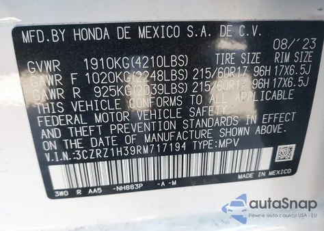 2024 Honda Hr-V 2Wd Lx z USA, uszkodzony, nr VIN 3CZRZ1H39RM717194